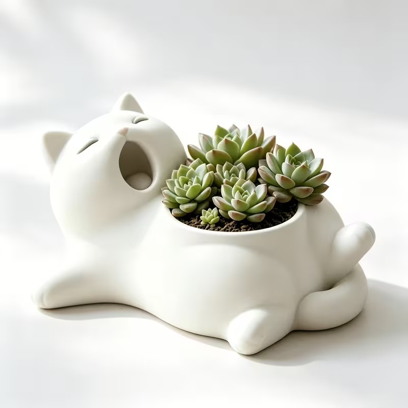 3D Printing Pot - وعاء زهور على شكل قطة بيضاء
