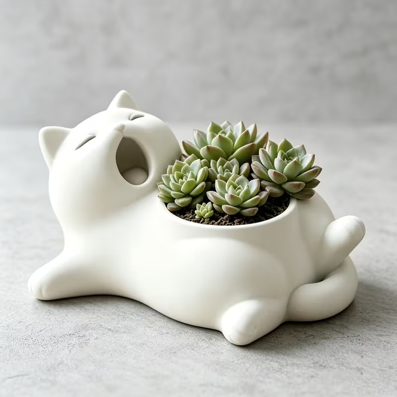 وعاء زهور على شكل قطة بيضاء لط - مراجعة 3D Printing Pot وسعره