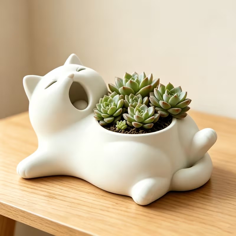 وعاء زهور على شكل قطة بيضاء لط - مراجعة 3D Printing Pot وسعره